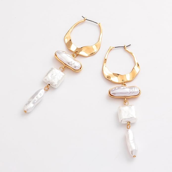 Statement Pearl Dangle Earrings,Gold and Large Pearl,Luxury Chandelier Organic Style Earrings