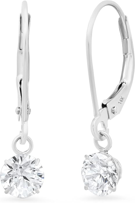 14k Gold Leverback Cubic Zirconia Dangle Earrings | Solid Real White or Yellow Gold Dangle Earrings for Women | 1-8 CT.TW 14k Gold Earrings for Women | CZ Cubic Zirconia Drop Earrings by MAX + STONE
