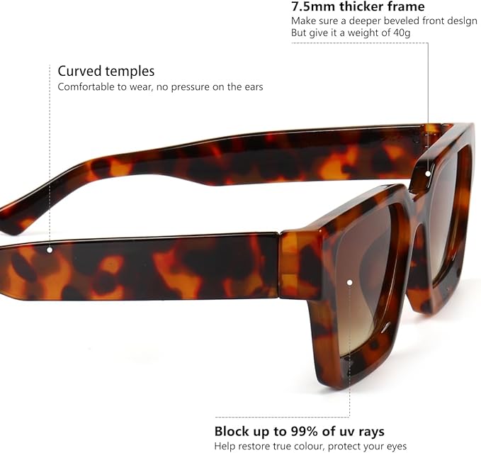 Trendy Square Sunglasses for Men Women Fashion Thick Rectangle Sun Glasses UV Protection Shades Designer Style