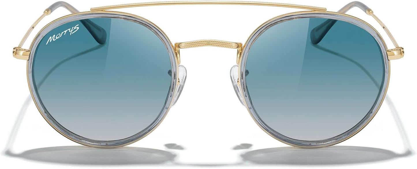 MERRY'S Retro Round Polarized Sunglasses - Unisex Double Bridge Sun Glasses