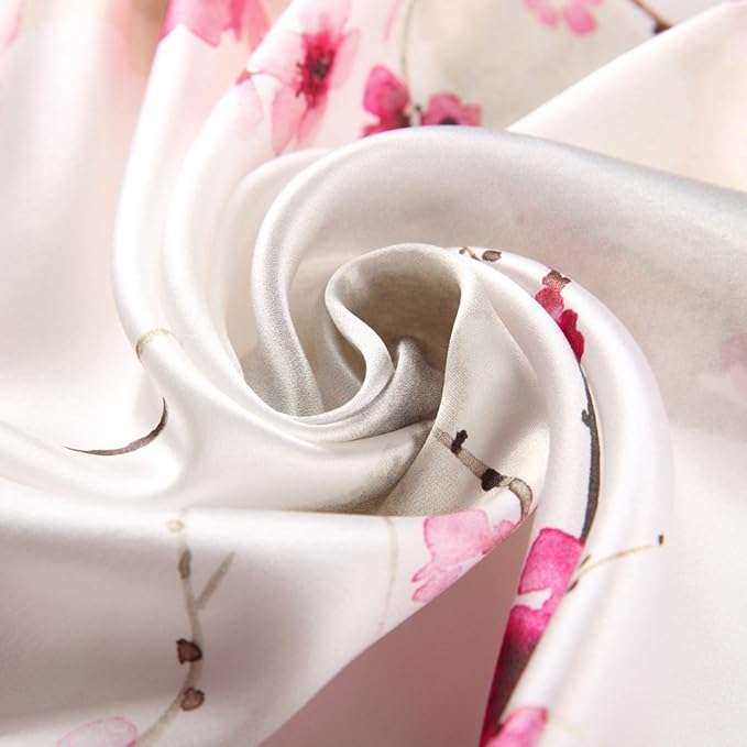 100% Mulberry Silk Scarfs for Women Floral Print Satin Long Scarf for Headscarf Hair Wraps Shawl with Gift Packed