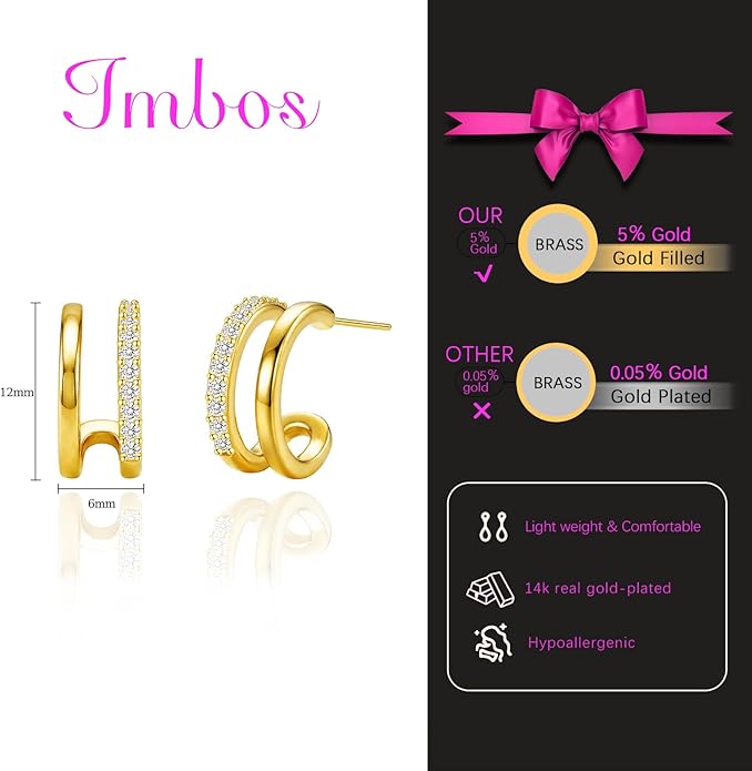 IMBOS Earrings for Women Trendy 14K Gold Stud Earrings Claw Earring Dainty Simple Minimalist Gold Earring Hypoallergenic Jewelry for Women Gifts
