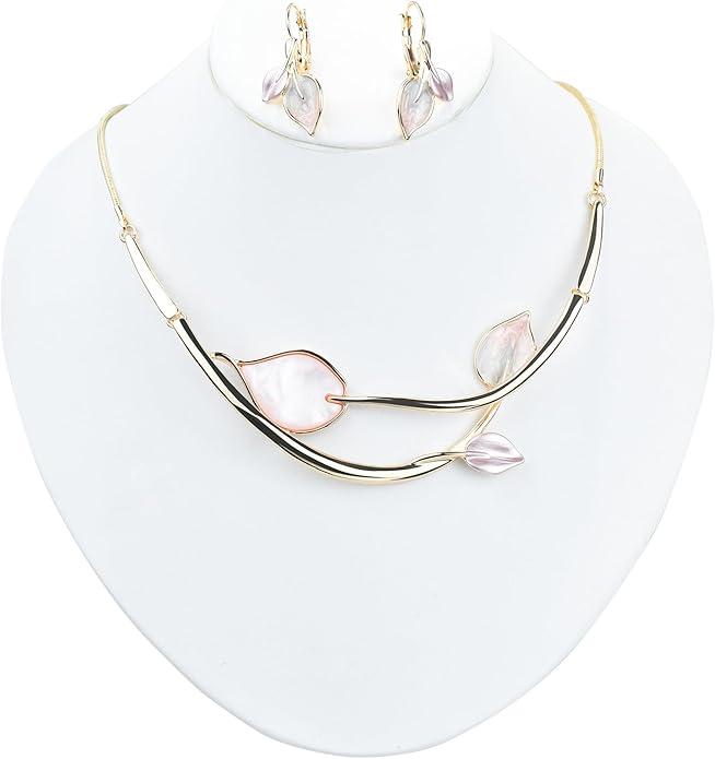 Vintage Statement Jewelry Set Leaf Floral Bohemian Boho Statement Necklace Earring Set Crystal Fashion Costume Jewelry