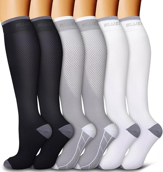 Bluemaple 6 Pack Copper Compression Socks for Women and Men Circulation-Best Support for Medical, Running,Nursing,Athletic