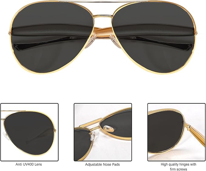 Retro Gold Aviator Sunglasses for Women Men, 2025 Metal Oversized 70s Aviators Sun Glasses