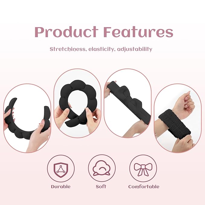 Spa Headband & Wristband Set for Women – Puffy Sponge Makeup Headband for Washing Face, Skincare Hairband, Cute Presents for Teenage Girls and Trendy Teen Girl Gifts