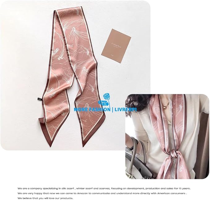 Livrerpi Silk Feeling Head Scarf Fashion Satin Hair Scarf Square Long Scarves for Women Gifts