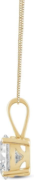 Everyday Elegance Solid 14K Gold Cubic Zirconia Solitaire Pendant Necklace for Women Heart, Princess, Round, Oval, Emerald, Pear & Cushion Cut 1 or 2 CTW | .60mm Thick 16" 18" Length Box Link Chain