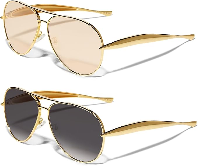 Retro Gold Aviator Sunglasses for Women Men, 2025 Metal Oversized 70s Aviators Sun Glasses