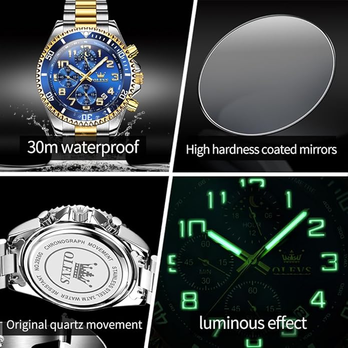 OLEVS Mens Watches Big Face Stainless Steel Waterproof Date Analog Quartz Watches Fashion BusinessWrist Watches for Men…