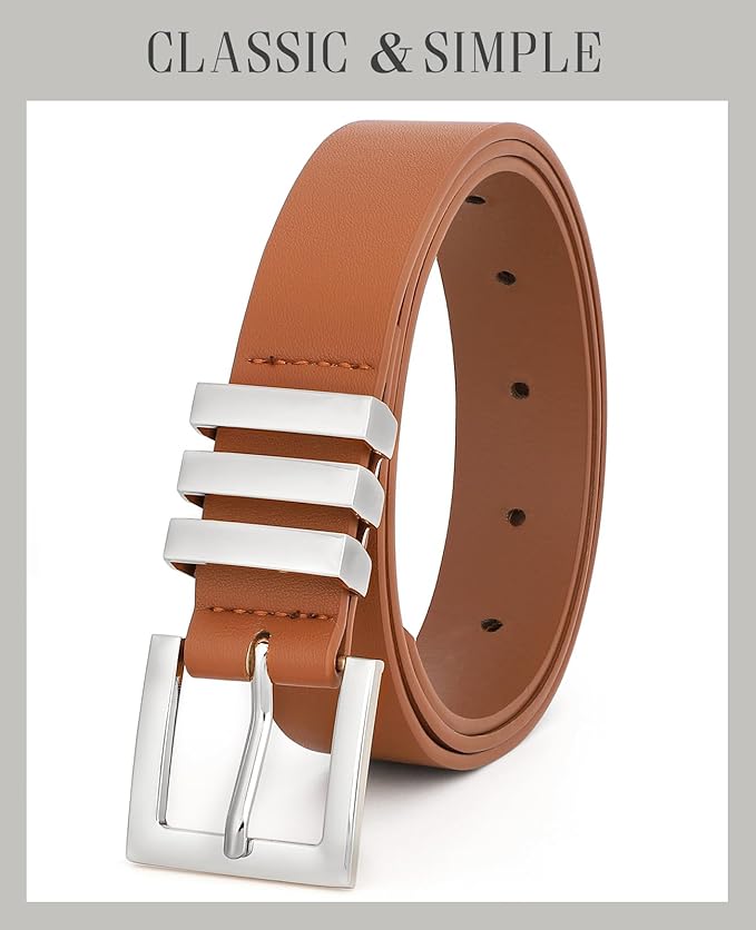 XZQTIVE Plus Size Women's Leather Belts for Jeans Pants Dress Fashion Ladies Waist Belt with Square Gold Buckle