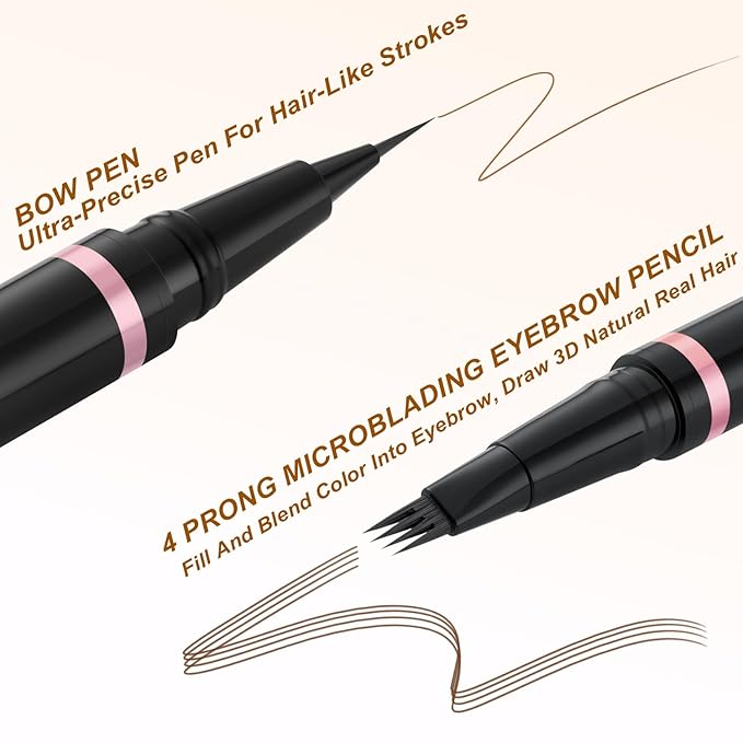 Eyebrow Pencil, 2-in-1 Waterproof Eyebrow Pen with 4 Tip Brow Pen and Ultra-Precise Brow Pencil, with Dual-ended Eyebrow Brush, Eyebrow Makeup for Natural Looking Eyebrows - Soft Brown