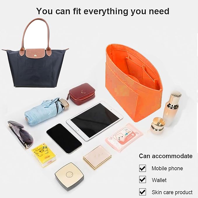 Lckaey Purse Organizer Insert for longchamps bags for women(Large) Handbags Organizer 1012orange-L