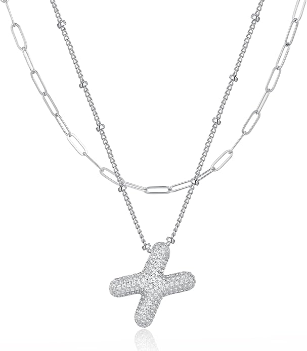 LUCA SMITH Initial Necklaces for Women, Dainty Balloon Bubble Letter, Name Letter Alphabet Pendant Layered Choker Chain Jewelry Gift