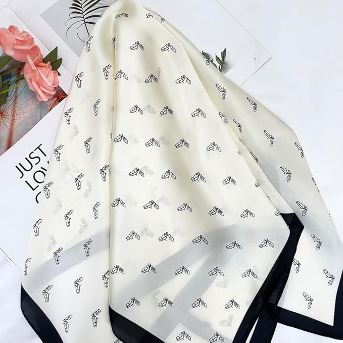 FONYVE Silk Feeling Scarf Medium Square Satin Head Scarf for Women 27.5 × 27.5 inches