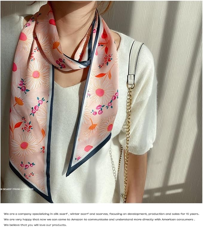 Livrerpi Silk Feeling Head Scarf Fashion Satin Hair Scarf Square Long Scarves for Women Gifts