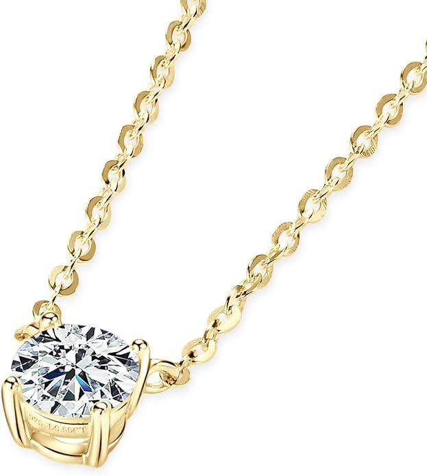 S925 Sterling Silver 0.5/1ct Single Diamond Necklace for Women, D-Color VVS1, Minimalist Round Diamond Collarbone Chain, Wonderful for a Daughter Christmas Gift