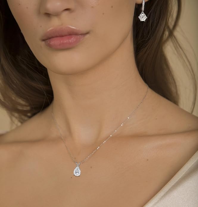 STARCHENIE Moissanite Pendant Necklace for Women D Color VVS1 1.25CT Moissanite Necklace Pear Cut 925 Sterling Silver 18K White Gold Plated Jewelry