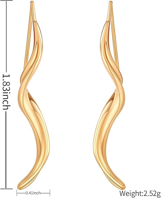 14K Gold Hoop Earrings for Women, Hypoallergenic Spiral Threader Gold Plated Dangle Earrings Fashion Jewelry，Gift for Women