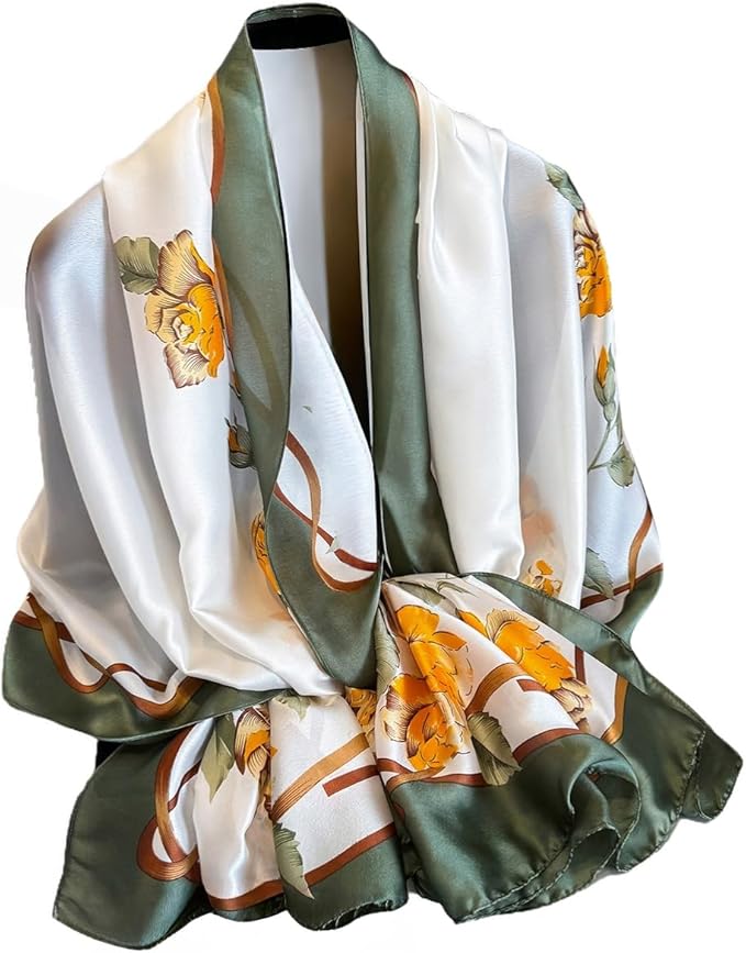NUWEERIR Womens 100% Large Mulberry Silk Scarf Long Satin Scarf Fashion Lightweight Wraps