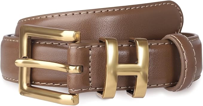 Women's Fashion Classic Metal Buckle Leather Belt with Jeans Dress