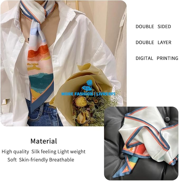 Livrerpi Silk Feeling Head Scarf Fashion Satin Hair Scarf Square Long Scarves for Women Gifts