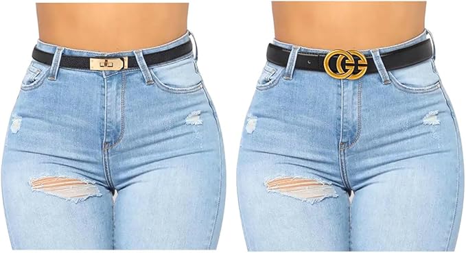 Women's Fashion Classic Metal Buckle Leather Belt with Jeans Dress
