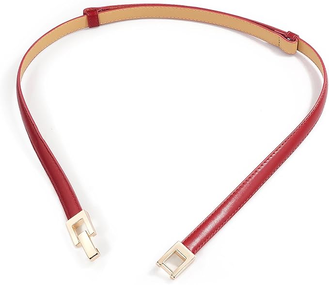 Glamorstar Skinny Belts for Women Thin PU Leather Waist Belt with Gold Buckle for Dresses