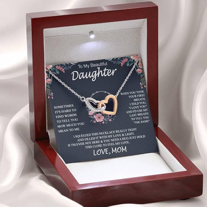 VIRAGIL To My Daughter Gift Necklace From Dad or Mom - Badass Daughter Jewelry With Heartfelt Message & Elegant Box