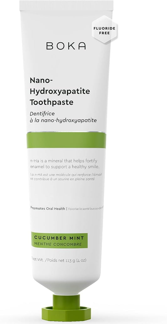 Boka Fluoride Free Toothpaste, Nano Hydroxyapatite Toothpaste, Appropriate for Sensitive Teeth - for Adult, Kids Oral Care - Cucumber Mint Flavor, 4 Fl Oz 1Pk US Manufactured