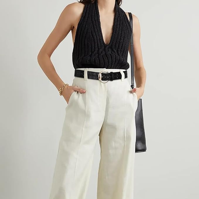 Wide Belts for Women Leather Wide Belts Fashion Thick Black Belt With Gold Buckle Belt for Dresses