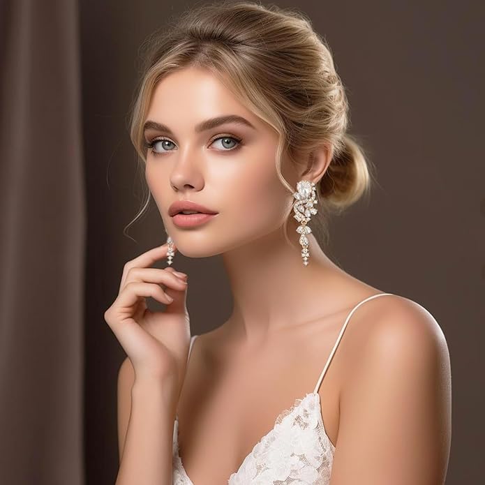 Fashion Rhinestone Statement Drop Dangle Earrings Long Colorful Crystal Bridal Wedding Teardrop Chandelier Earrings for Women Prom Pageant