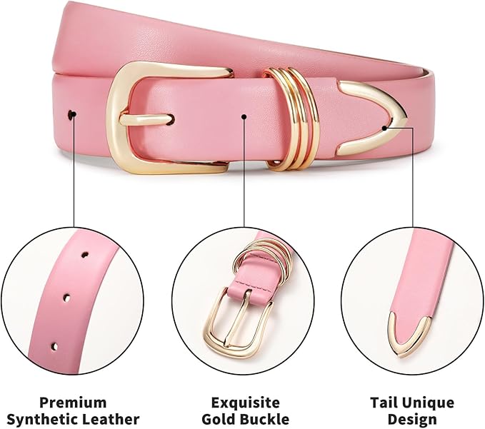 Belts for Women with Gold Buckle Faux Leather Belts Fashion Casual belts for jeans