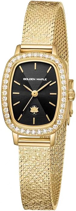 GOLDEN MAPLE Watches for Women, Dainty Gold Watch with Small Stainless Steel Case, Quartz Movement and Water Resistant, Adjustable Mesh Band