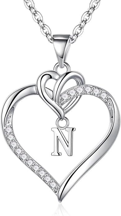 STORUP Gifts for Women Teen Girls - Heart Initial Necklaces for Women Girls, 14K-Gold-Plated Cubic Zirconia Initial A-Z Pendant Dainty Heart Necklaces for Teen Girl Jewelry Birthday Gifts