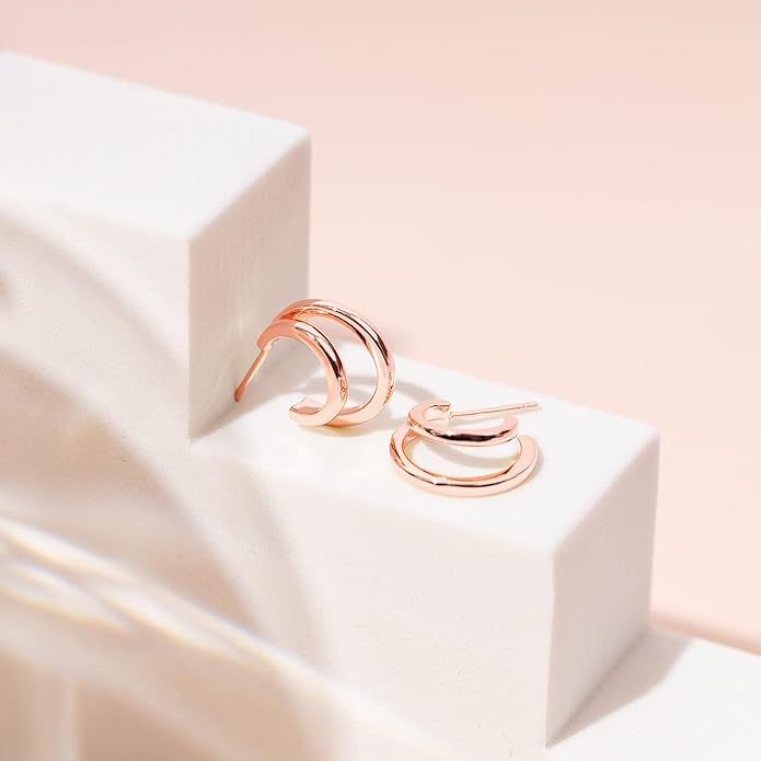 PAVOI 14K Gold Plated Multi Huggie Hoop Earrings for Women - 925 Sterling Silver Posts Triple Split Hoop Gold Earrings for Women - Trendy Fashion Jewelry