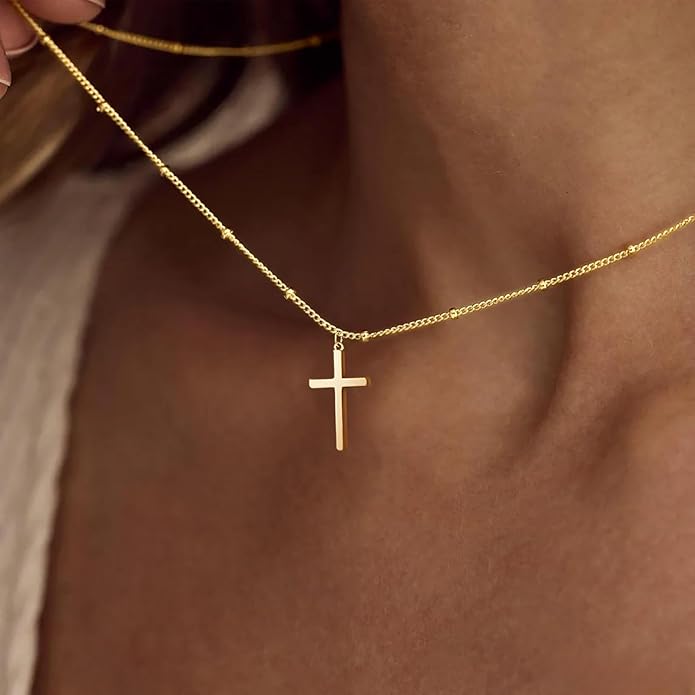 Infinity Cross Necklace for Women, Unique Trendy Fahion Cross Jewelry Gifts, Non Tarnish & Waterproof Dainty Simple Gold Cross Pendant, Christian Religious Easter Faith Accessories Jewelry Gifts