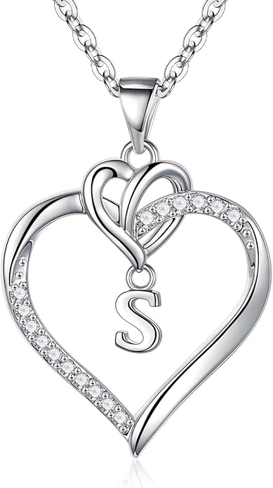 STORUP Gifts for Women Teen Girls - Heart Initial Necklaces for Women Girls, 14K-Gold-Plated Cubic Zirconia Initial A-Z Pendant Dainty Heart Necklaces for Teen Girl Jewelry Birthday Gifts