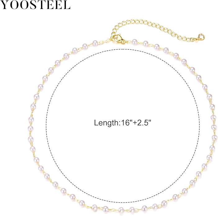 Yoosteel Pearl Necklace for Women - 14K Gold Plated Pearl Pendant Necklaces Minimalist Women Pearls Layered Necklace Dainty Trendy Bridal Bridesmaid Wedding Gifts for Her