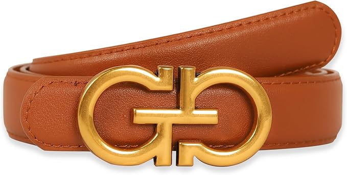 Women's Fashion Classic Metal Buckle Leather Belt with Jeans Dress