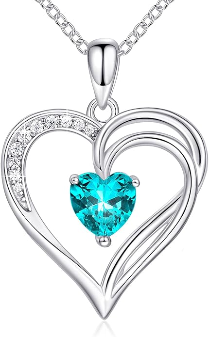 925 Sterling Silver Heart Necklace for Women Birthstone Necklace Silver Jewelry for Womens Jewelry Gifts for Women Her Mom