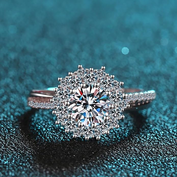 S925 Sterling Silver Luxury 1 Carat Natural Diamond Engagement Ring |Excellent Cut VVS2 D-Color Brilliance | Unique Bridal Jewelry