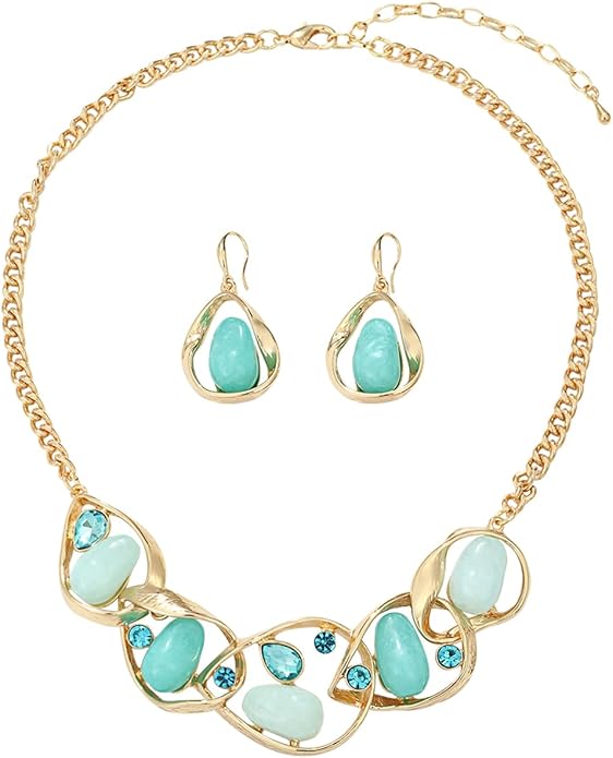 Chunky Statement Jewelry Set Blue Ocean Seashell Choker Necklaces Earrings Set for Women Pearl Bib Collar Necklaces for Party Prom Pageant Summer Fashion Jewelry Unique Birthday Gift