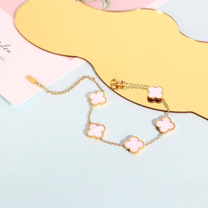 3PC Clover Bracelets Set 18k Gold Plated Lucky Clover Bracelet Women Adjustable Link Bracelets Cute Gold Jewelry