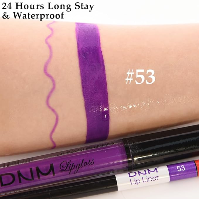 evpct 2Pcs Lavender Purple Matte Liquid Lipstick Lip Gloss Stain and Retractable Lip Liner Makeup Set for Women Long Lasting Waterproof 24 Hours Lipstick labial mate larga duracion 24 53#