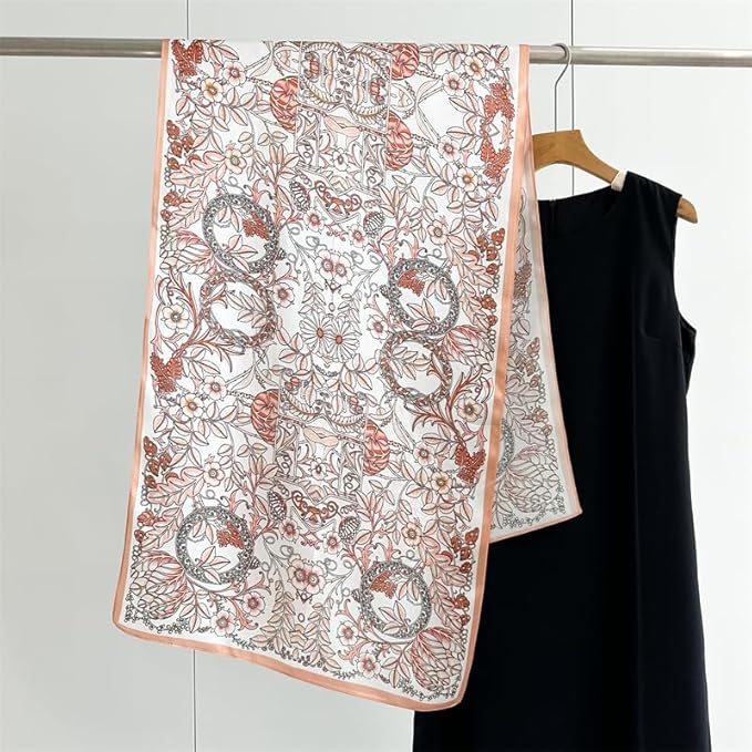 100% Mulberry Silk Scarfs for Women Floral Print Satin Long Scarf for Headscarf Hair Wraps Shawl with Gift Packed