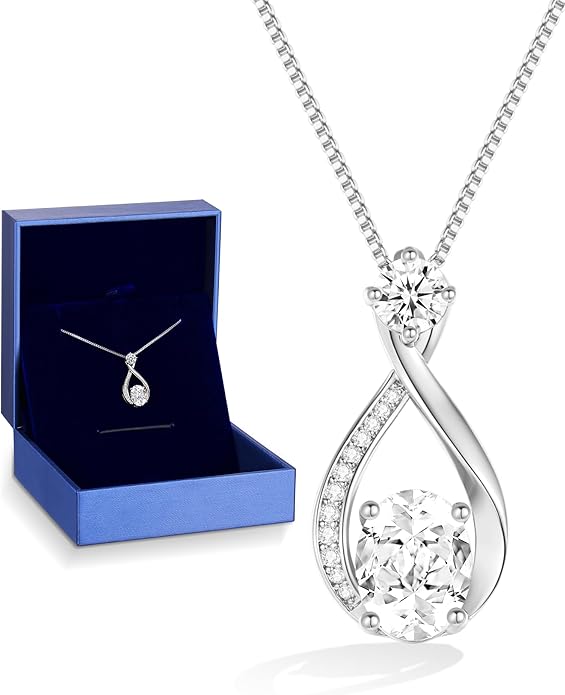 1.5CT Moissanite Infinity Pendant Necklace in Gift Box|Anniversary Wedding Gifts for Women Wife Her|S925 Sterling Silver 18K White Gold/Gold Filled|Jewelry for Birthday Christmas Valentines Day