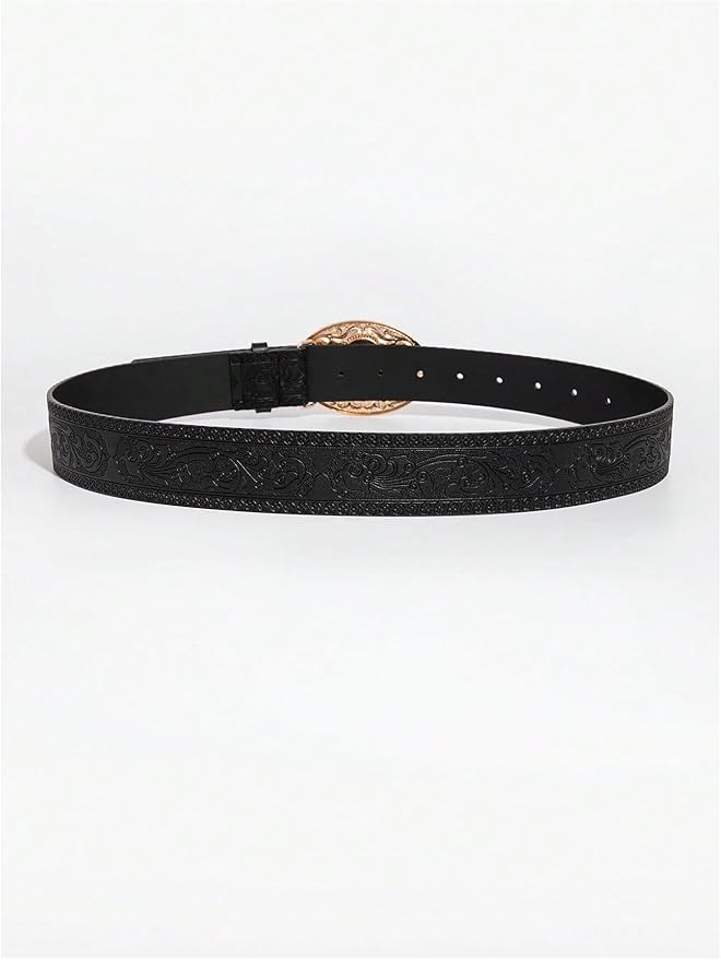 Women's Floral Embroidery Genuine Leather Belt Vintage Square Buckle