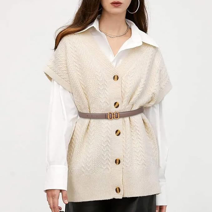 Women's Fashion Classic Metal Buckle Leather Belt with Jeans Dress
