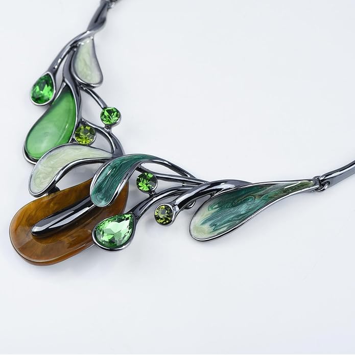 Vintage Statement Jewelry Set Leaf Floral Bohemian Boho Statement Necklace Earring Set Crystal Fashion Costume Jewelry